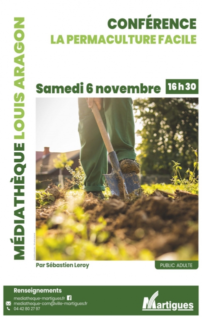 Affiche rappelant la date de l'animation et photographie d'un jardin sous le soleil