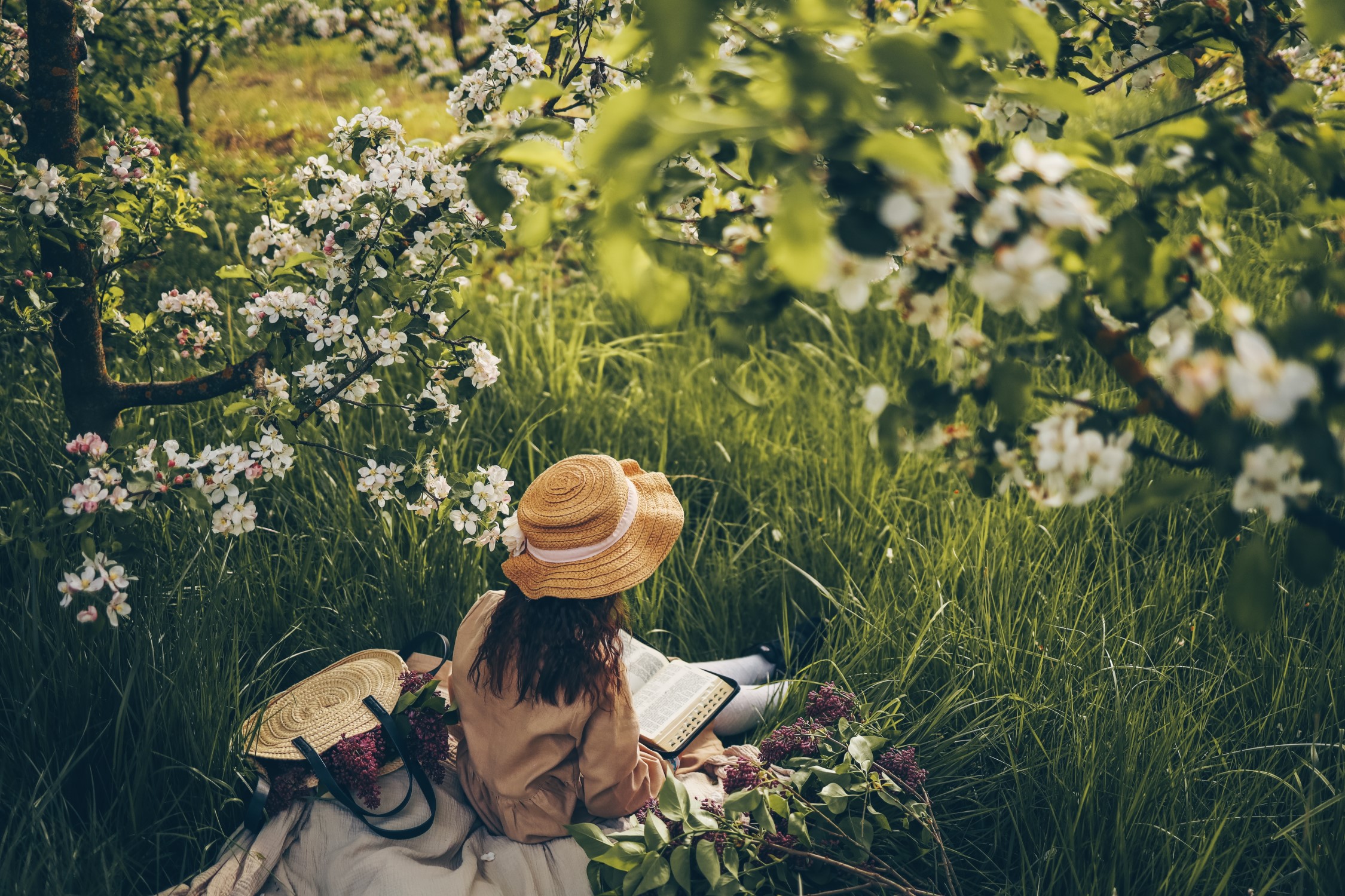 fille assis dans l'herbe