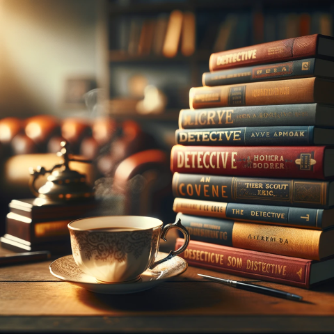 une pile de livres avec un café à côté